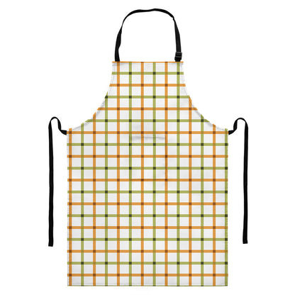 Green And Orange Tattersall Print Bib Apron With Pocket