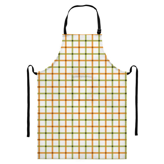 Green And Orange Tattersall Print Bib Apron With Pocket