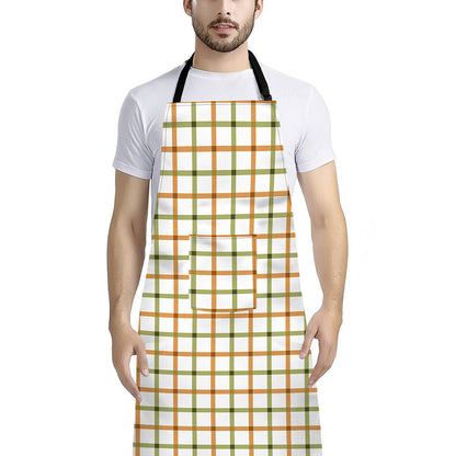 Green And Orange Tattersall Print Bib Apron With Pocket