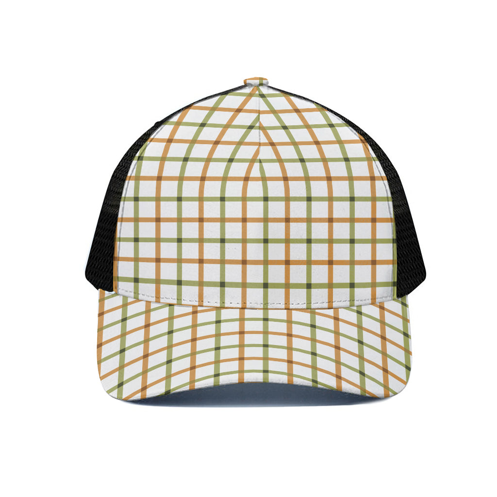 Green And Orange Tattersall Print Black Mesh Trucker Cap