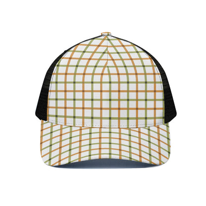 Green And Orange Tattersall Print Black Mesh Trucker Cap