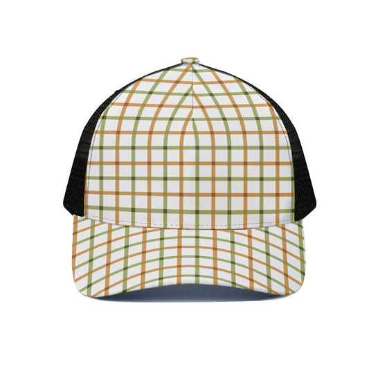 Green And Orange Tattersall Print Black Mesh Trucker Cap