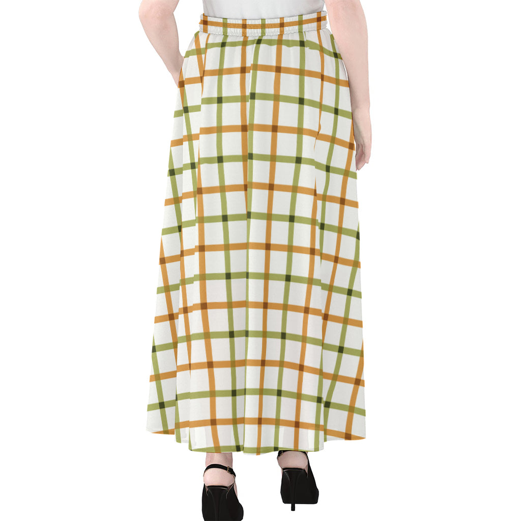 Green And Orange Tattersall Print Chiffon Maxi Skirt