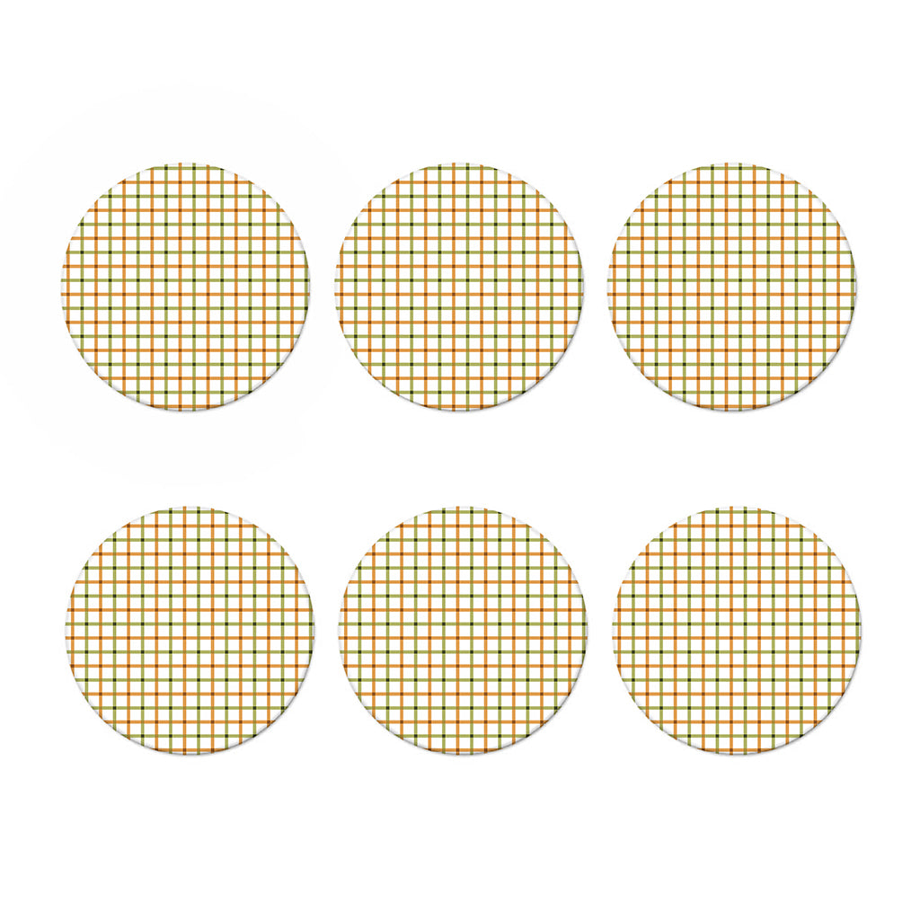 Green And Orange Tattersall Print Coaster Set