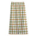 Green And Orange Tattersall Print Cotton Front Slit Maxi Skirt