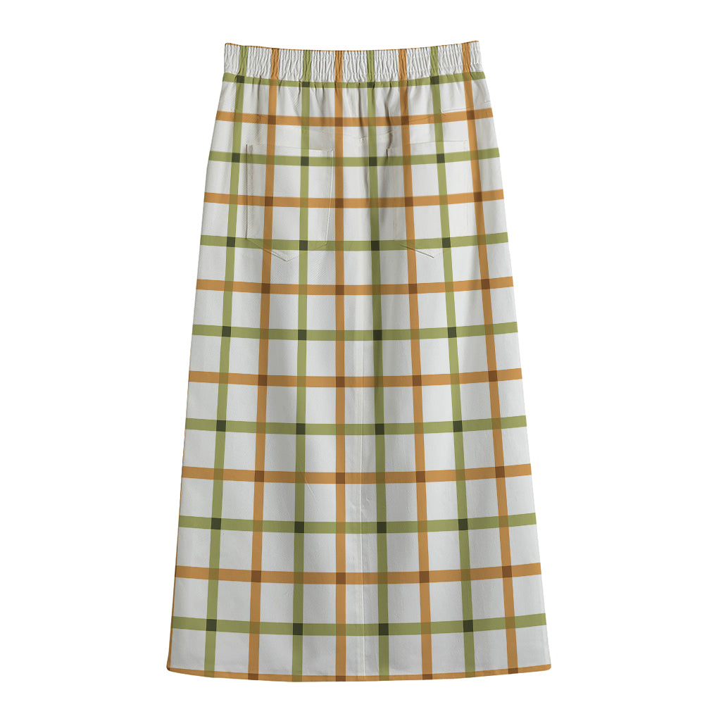 Green And Orange Tattersall Print Cotton Front Slit Maxi Skirt