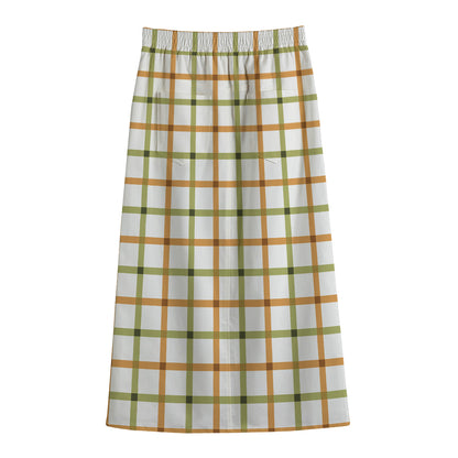 Green And Orange Tattersall Print Cotton Front Slit Maxi Skirt