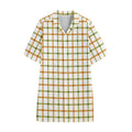 Green And Orange Tattersall Print Cotton Hawaiian Shirt