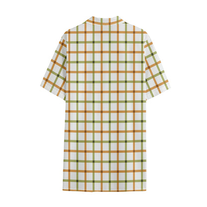Green And Orange Tattersall Print Cotton Hawaiian Shirt