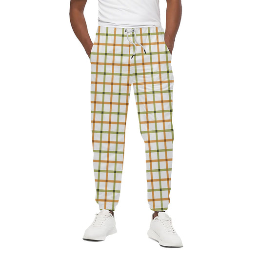 Green And Orange Tattersall Print Cotton Pants