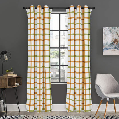 Green And Orange Tattersall Print Curtain