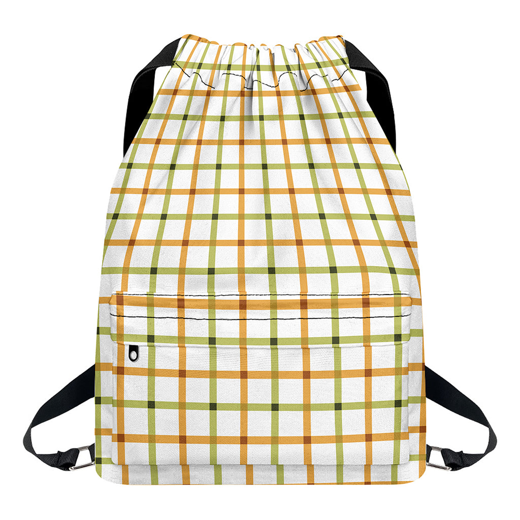 Green And Orange Tattersall Print Drawstring Backpack