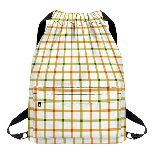 Green And Orange Tattersall Print Drawstring Backpack