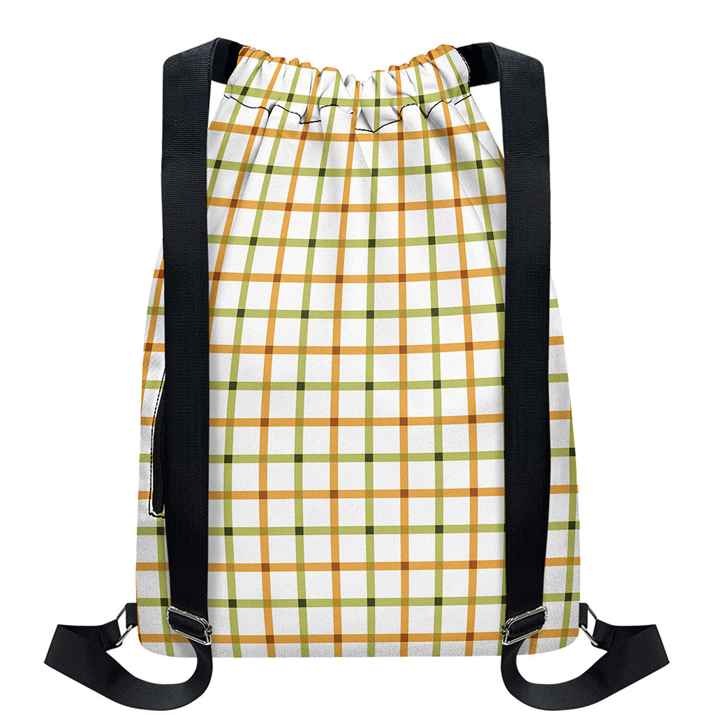 Green And Orange Tattersall Print Drawstring Backpack