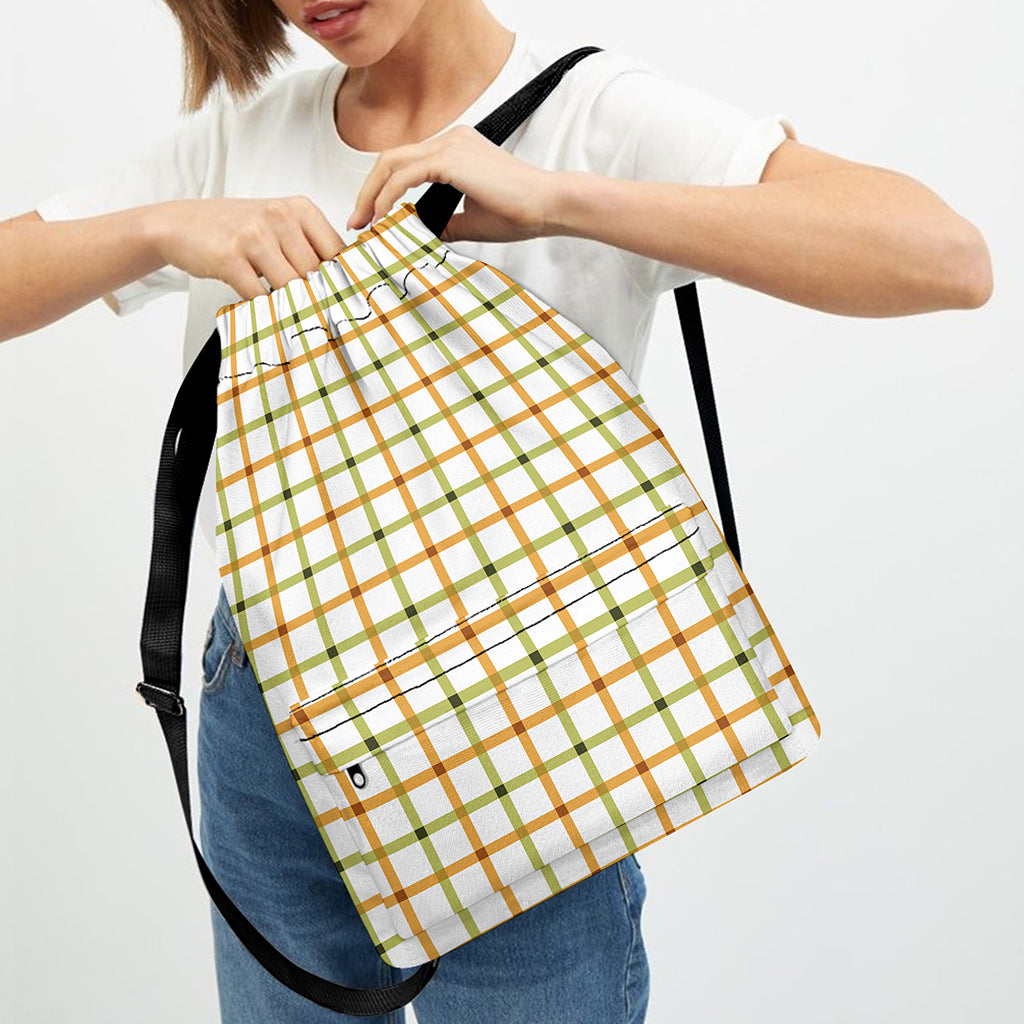Green And Orange Tattersall Print Drawstring Backpack