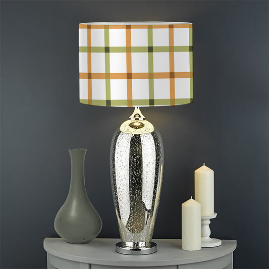 Green And Orange Tattersall Print Drum Lamp Shade