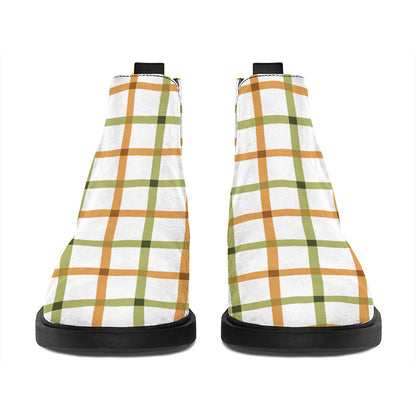 Green And Orange Tattersall Print Flat Ankle Boots