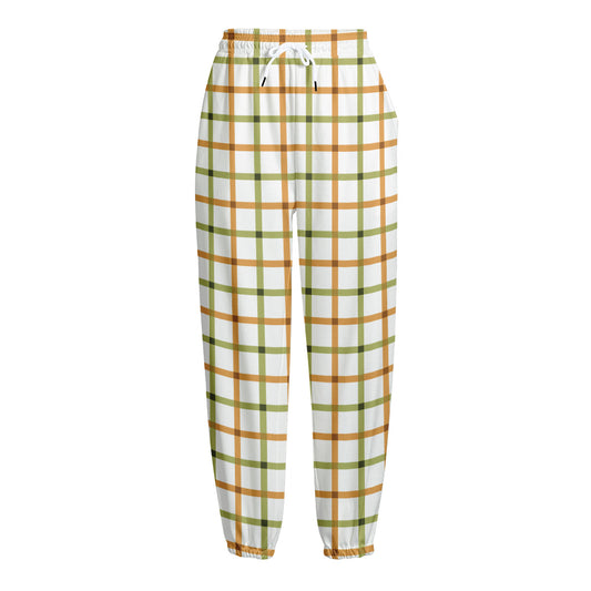 Green And Orange Tattersall Print Fleece Lined Knit Pants