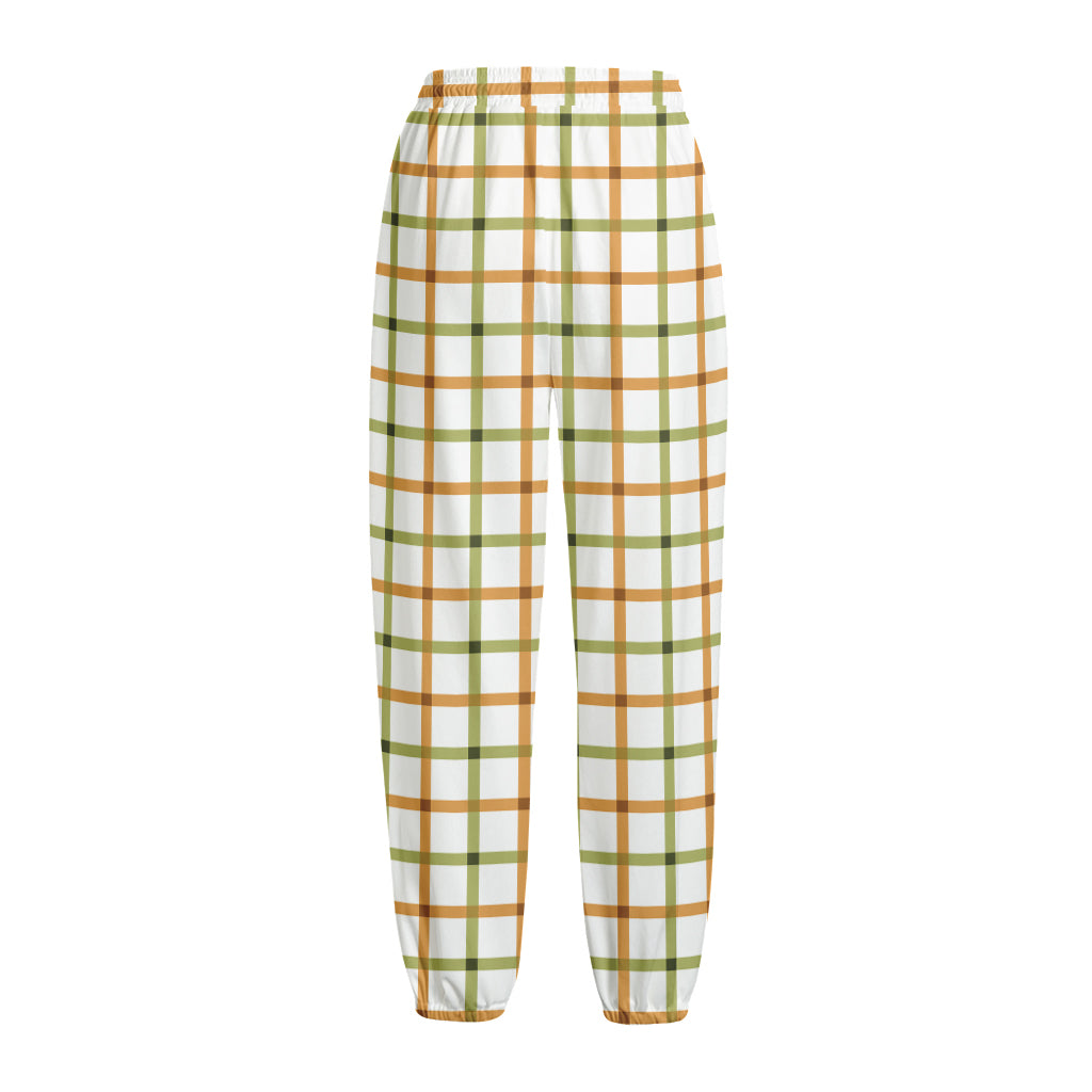 Green And Orange Tattersall Print Fleece Lined Knit Pants