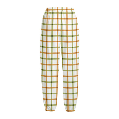 Green And Orange Tattersall Print Fleece Lined Knit Pants