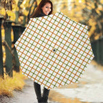 Green And Orange Tattersall Print Foldable Umbrella
