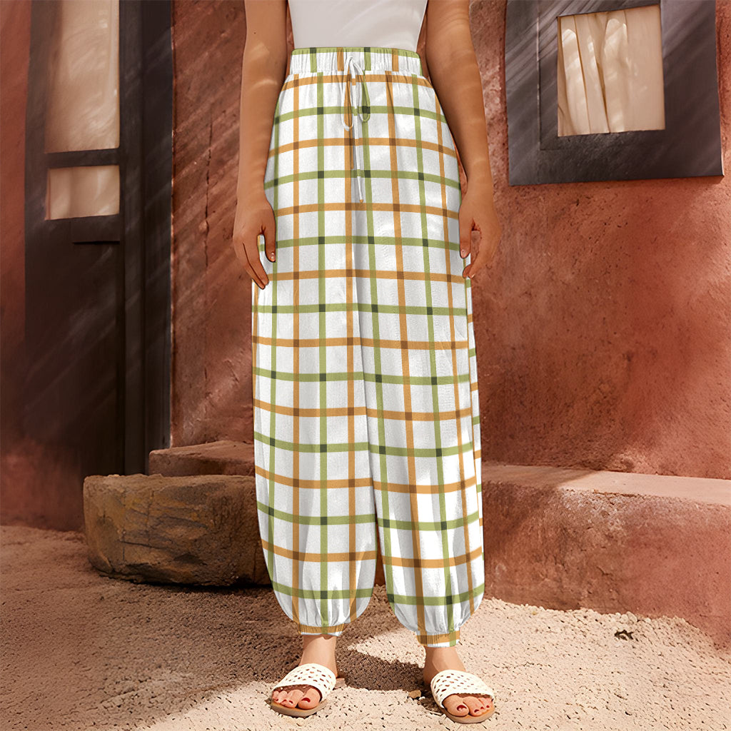 Green And Orange Tattersall Print Harem Pants