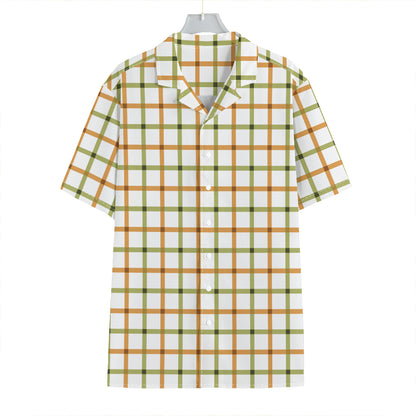 Green And Orange Tattersall Print Hawaiian Shirt