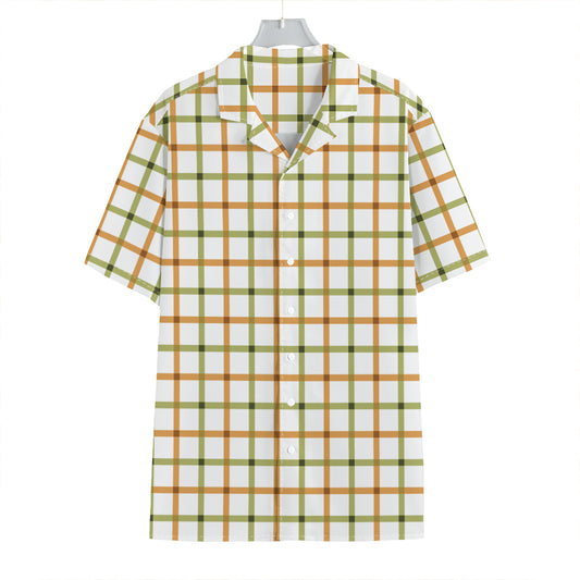 Green And Orange Tattersall Print Hawaiian Shirt