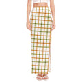 Green And Orange Tattersall Print High Slit Maxi Skirt