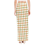 Green And Orange Tattersall Print High Slit Maxi Skirt