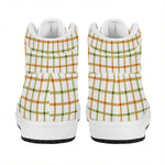 Green And Orange Tattersall Print High Top Leather Sneakers