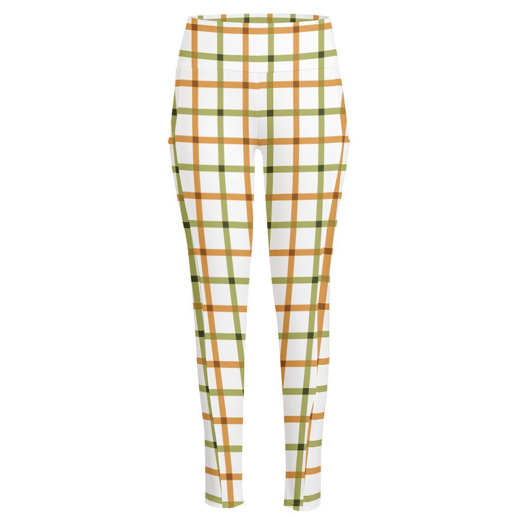 Green And Orange Tattersall Print High-Waisted Pocket Leggings