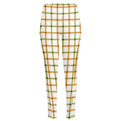 Green And Orange Tattersall Print High-Waisted Pocket Leggings