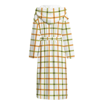 Green And Orange Tattersall Print Hooded Bathrobe