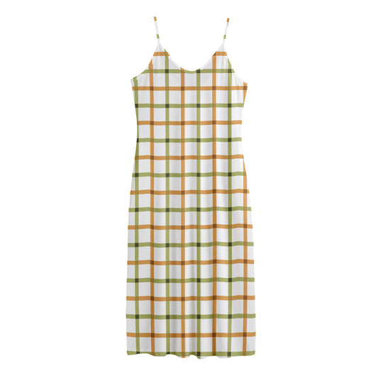 Green And Orange Tattersall Print Jersey Midi Cami Dress