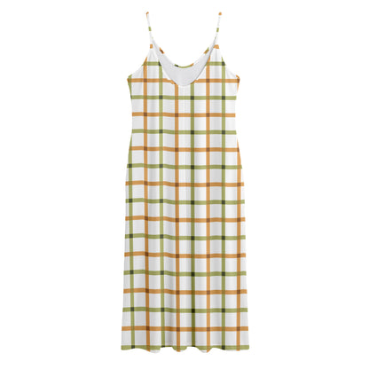 Green And Orange Tattersall Print Jersey Midi Cami Dress