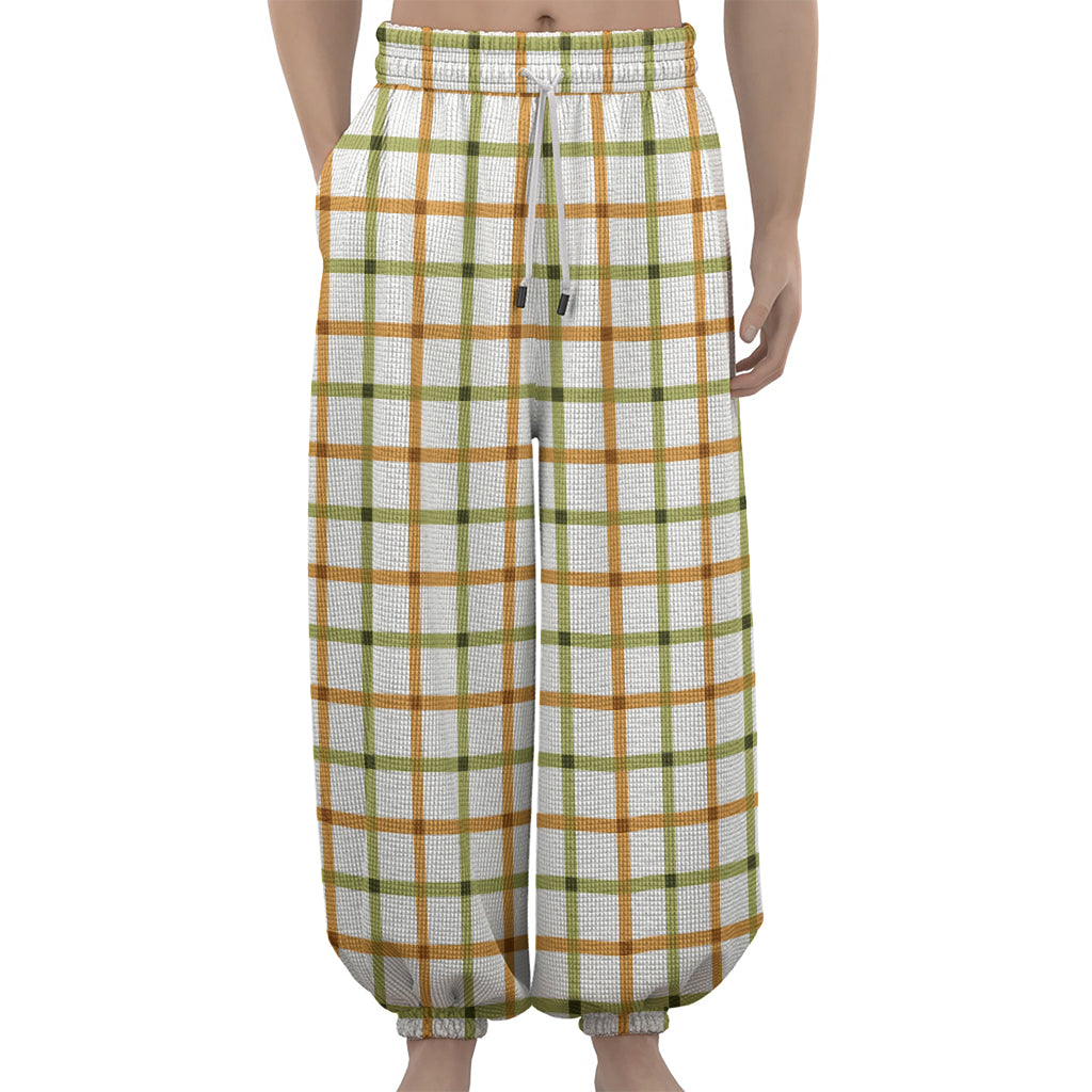 Green And Orange Tattersall Print Lantern Pants