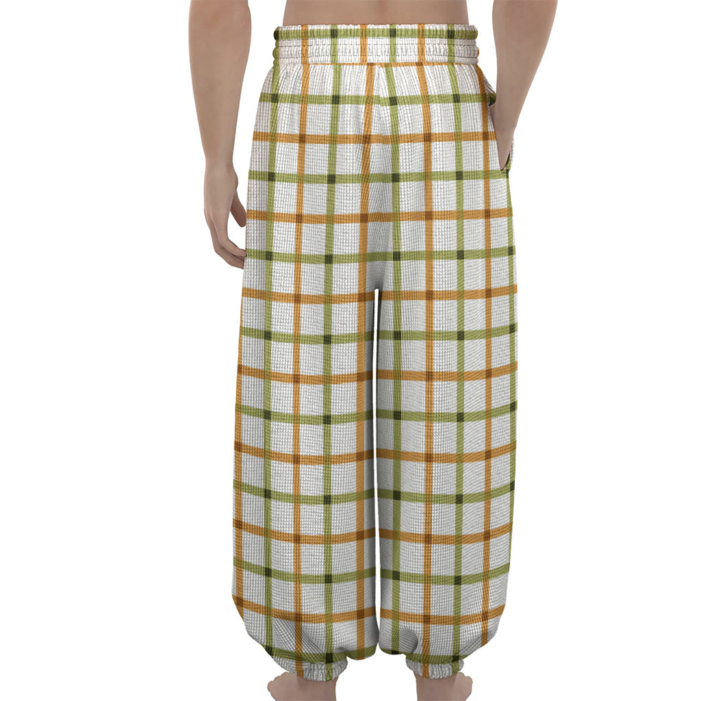 Green And Orange Tattersall Print Lantern Pants