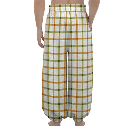 Green And Orange Tattersall Print Lantern Pants