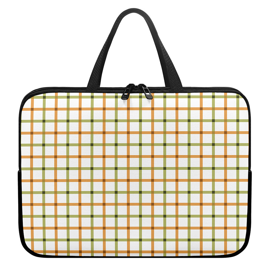 Green And Orange Tattersall Print Laptop Sleeve With Handle