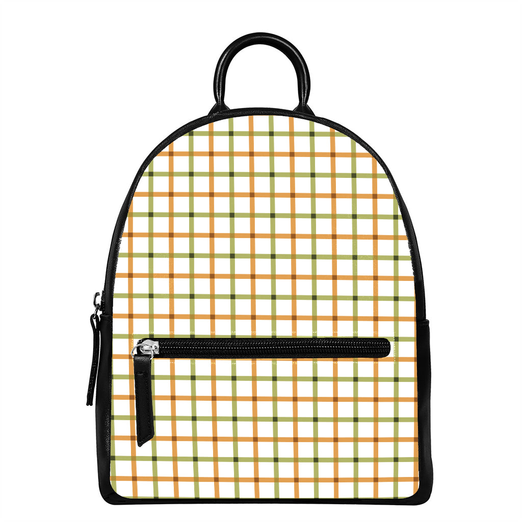Green And Orange Tattersall Print Leather Backpack