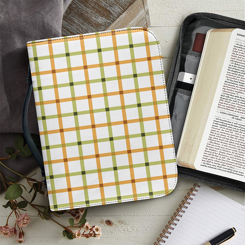 Green And Orange Tattersall Print Leather Bible Cover