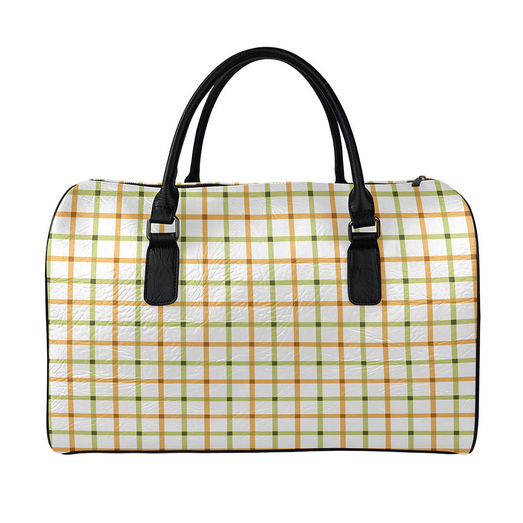 Green And Orange Tattersall Print Leather Duffle Bag