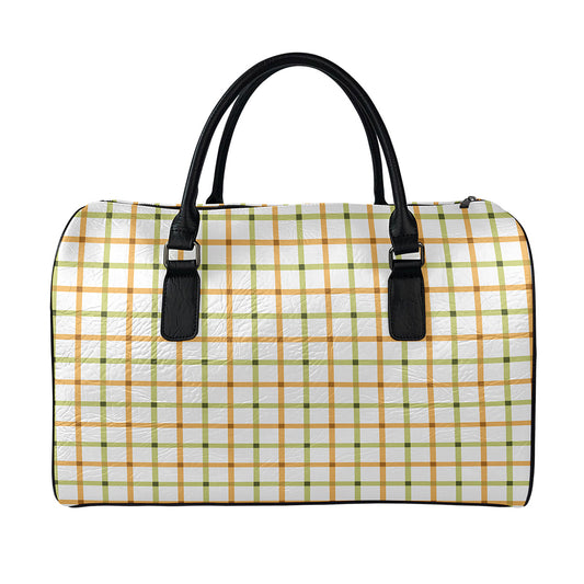 Green And Orange Tattersall Print Leather Duffle Bag