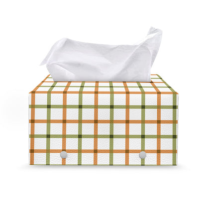 Green And Orange Tattersall Print Leather Tissue Box Cover