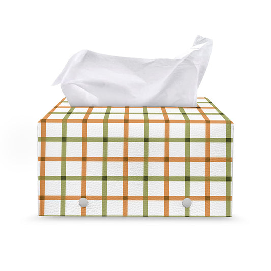 Green And Orange Tattersall Print Leather Tissue Box Cover