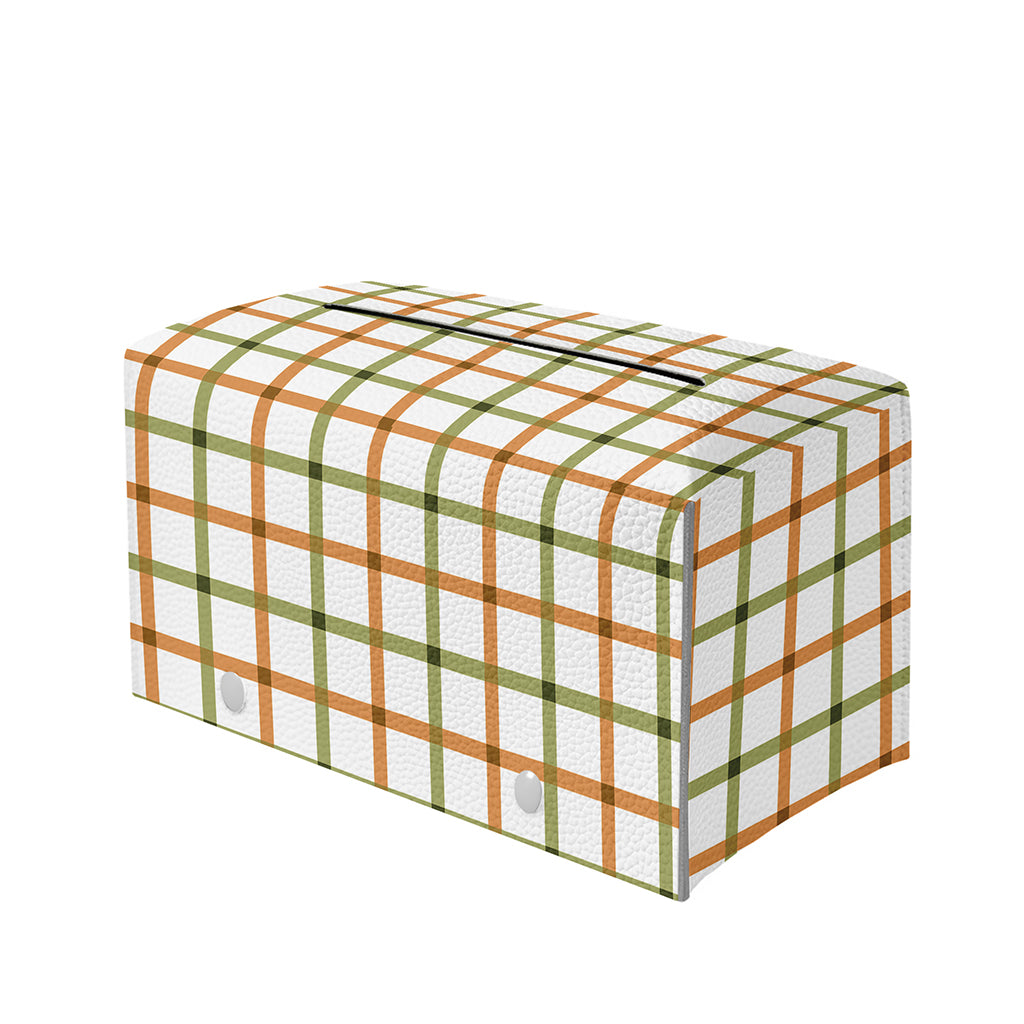 Green And Orange Tattersall Print Leather Tissue Box Cover