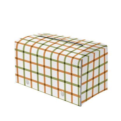 Green And Orange Tattersall Print Leather Tissue Box Cover