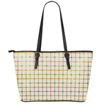 Green And Orange Tattersall Print Leather Tote Bag