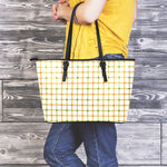 Green And Orange Tattersall Print Leather Tote Bag